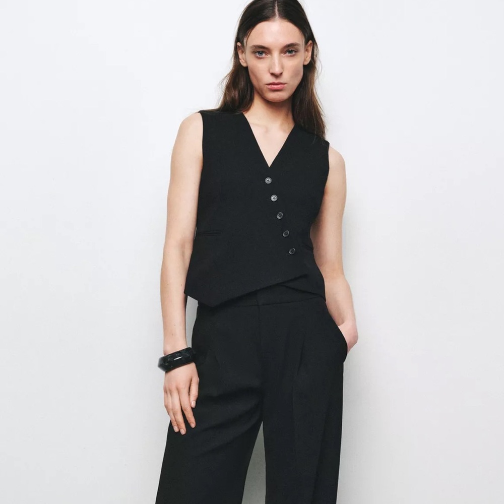 ZARA ZW COLLECTION ASYMMETRIC BLACK VEST NWT